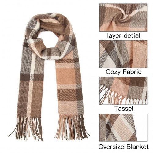 SFN4401 - Elegant Color Block Scarf with Fringe Detailing – Versatile Oversized Design - Apricot | Neil's Luggage Store