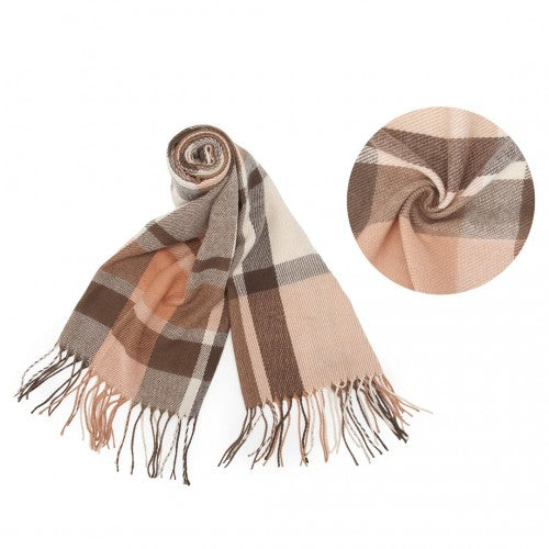 SFN4401 - Elegant Color Block Scarf with Fringe Detailing – Versatile Oversized Design - Apricot | Neil's Luggage Store