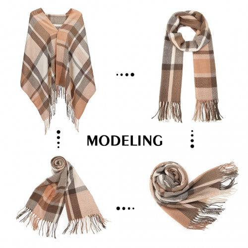 SFN4401 - Elegant Color Block Scarf with Fringe Detailing – Versatile Oversized Design - Apricot | Neil's Luggage Store