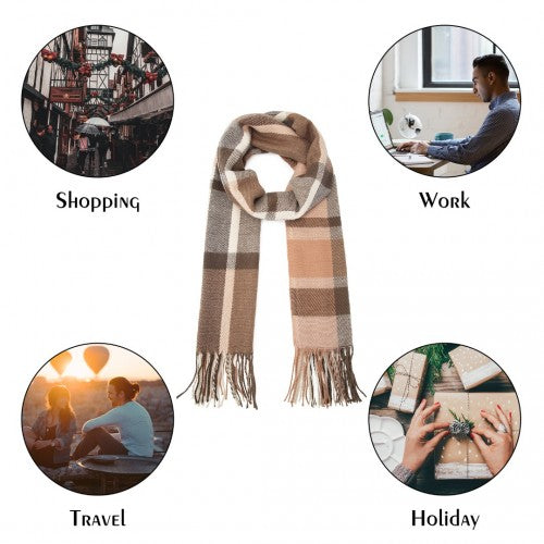 SFN4401 - Elegant Color Block Scarf with Fringe Detailing – Versatile Oversized Design - Apricot | Neil's Luggage Store