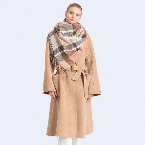 SFN4401 - Elegant Color Block Scarf with Fringe Detailing – Versatile Oversized Design - Apricot | Neil's Luggage Store