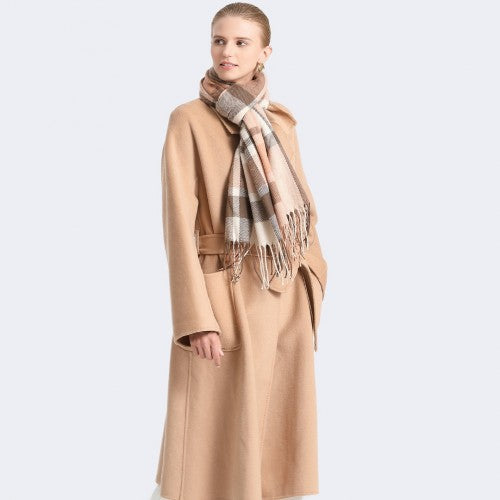 SFN4401 - Elegant Color Block Scarf with Fringe Detailing – Versatile Oversized Design - Apricot | Neil's Luggage Store