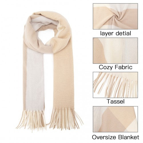 SFN4401 - Elegant Color Block Scarf with Fringe Detailing – Versatile Oversized Design - Camel | Neil's Luggage Store