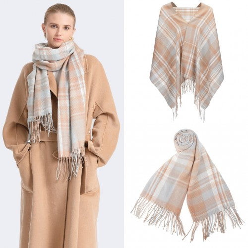 SFN4401 - Elegant Color Block Scarf with Fringe Detailing – Versatile Oversized Design - Light Blue | Neil's Luggage Store