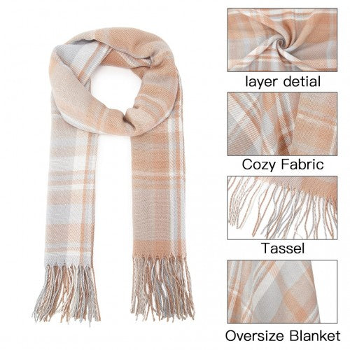 SFN4401 - Elegant Color Block Scarf with Fringe Detailing – Versatile Oversized Design - Light Blue | Neil's Luggage Store