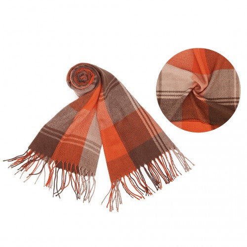 SFN4401 - Elegant Color Block Scarf with Fringe Detailing – Versatile Oversized Design - Orange | Neil's Luggage Store