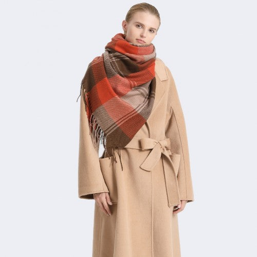 SFN4401 - Elegant Color Block Scarf with Fringe Detailing – Versatile Oversized Design - Orange | Neil's Luggage Store