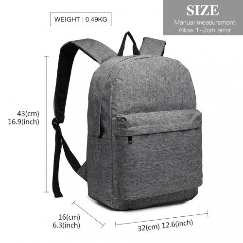 E1930 - Kono Durable Polyester Everyday Backpack With Sleek Design - Grey | Neil's Luggage Store