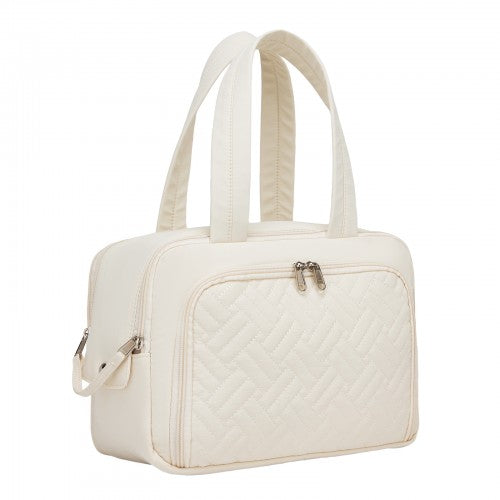 TOK2608 - Kono Travel Quilted Toiletry Bag – Water-Resistant, Wet/Dry Pocket, Large 180° Opening for Easy Access - Beige | Neil's Luggage Store