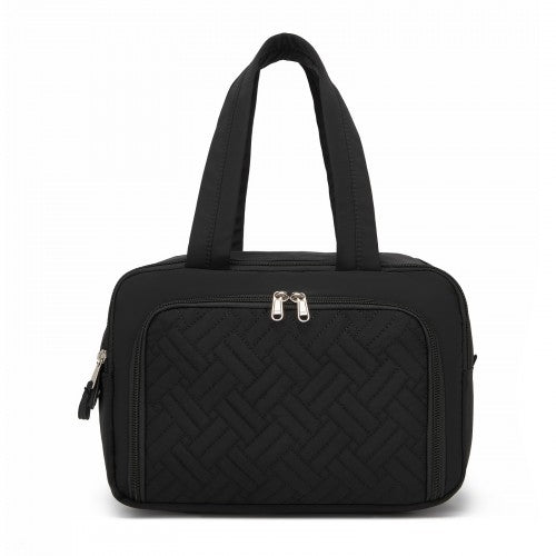TOK2608 - Kono Travel Quilted Toiletry Bag – Water-Resistant, Wet/Dry Pocket, Large 180° Opening for Easy Access - Black | Neil's Luggage Store