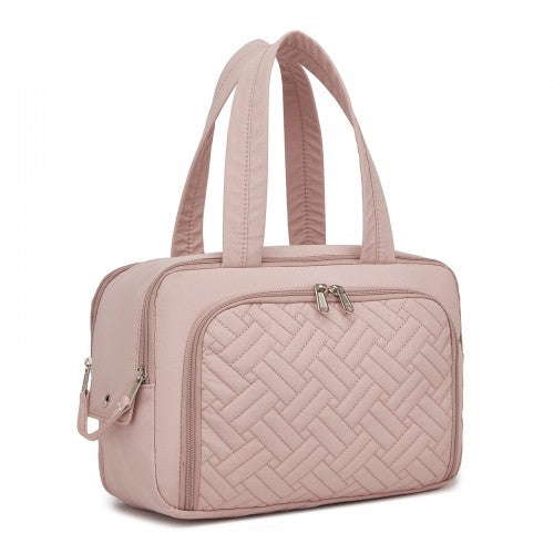 TOK2608 - Kono Travel Quilted Toiletry Bag – Water-Resistant, Wet/Dry Pocket, Large 180° Opening for Easy Access - Nude | Neil's Luggage Store