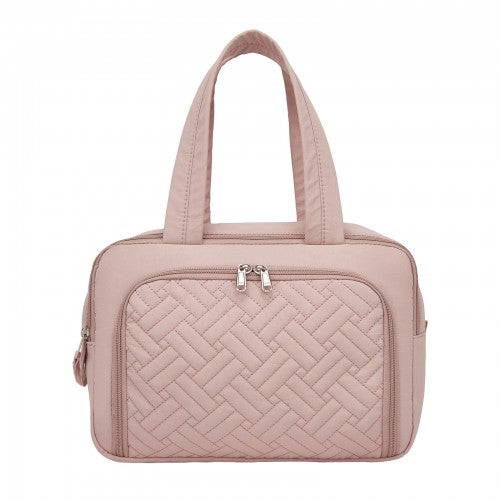 TOK2608 - Kono Travel Quilted Toiletry Bag – Water-Resistant, Wet/Dry Pocket, Large 180° Opening for Easy Access - Nude | Neil's Luggage Store