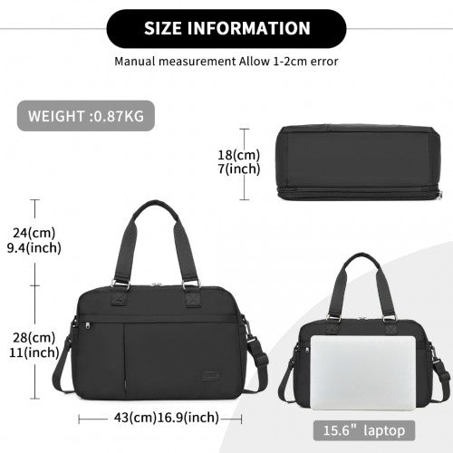 Kono Multi-Functional Large Travel Tote & Duffel Bag with Expandable Compartment & Wet/Dry Pocket - Black