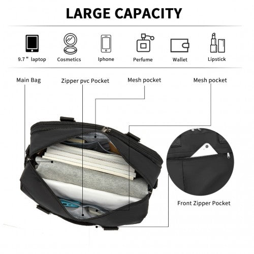 Kono Multi-Functional Large Travel Tote & Duffel Bag with Expandable Compartment & Wet/Dry Pocket - Black