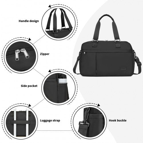Kono Multi-Functional Large Travel Tote & Duffel Bag with Expandable Compartment & Wet/Dry Pocket - Black