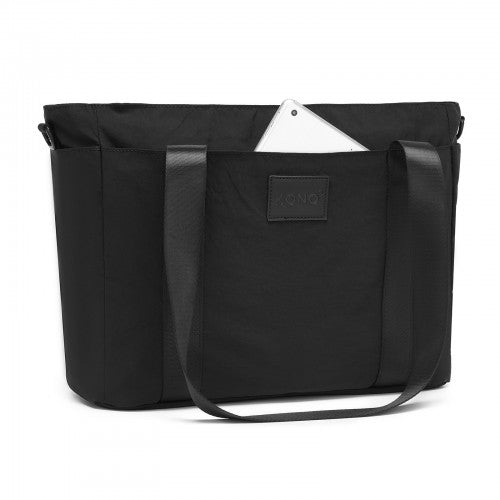 TVK2515 - Kono Comfortable and Easy-Carry Large-Capacity Travel Tote with Laptop Sleeve, Trolley Sleeve and Crossbody Strap - Black