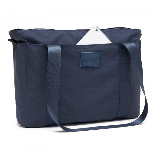 TVK2515 - Kono Comfortable and Easy-Carry Large-Capacity Travel Tote with Laptop Sleeve, Trolley Sleeve and Crossbody Strap - Navy