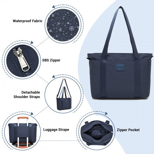 TVK2515 - Kono Comfortable and Easy-Carry Large-Capacity Travel Tote with Laptop Sleeve, Trolley Sleeve and Crossbody Strap - Navy