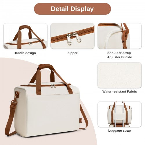 TVK2521 - Kono Compact and Lightweight 40×30×20 Personal-Item Travel Bag - U-Zip Wide Opening And Trolley Sleeve - Cream