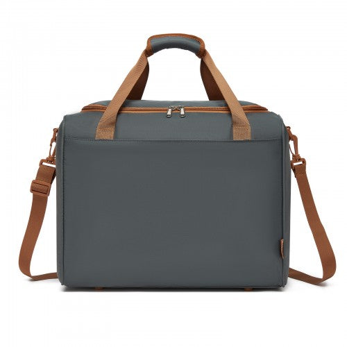 TVK2521 - Kono Compact and Lightweight 40×30×20 Personal-Item Travel Bag - U-Zip Wide Opening And Trolley Sleeve - Grey and Brown | Neil's Luggage Store