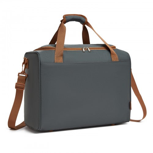 TVK2521 - Kono Compact and Lightweight 40×30×20 Personal-Item Travel Bag - U-Zip Wide Opening And Trolley Sleeve - Grey and Brown | Neil's Luggage Store