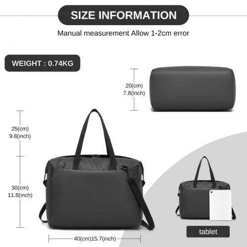 TVK2522 - Kono 40×30×20cm Cabin Approved Travel Bag - Versatile Carry-On Shoulder Bag for Travel, Gym, Business & Daily Use - Black | Neil's Luggage Store