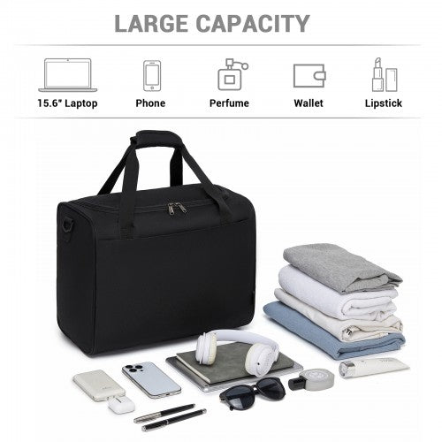 TVK2526 - Kono Spacious Airline-Approved Cabin Travel Duffel (40×30×20 cm) - Roomy Weekender with U-Zip Opening - Black