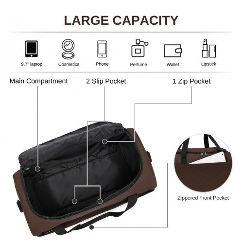 TVK2526 - Kono Spacious Airline-Approved Cabin Travel Duffel (40×30×20 cm) - Roomy Weekender with U-Zip Opening - Brown | Neil's Luggage Store