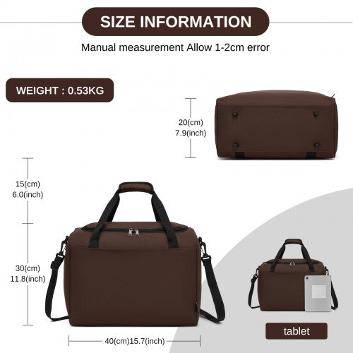 TVK2526 - Kono Spacious Airline-Approved Cabin Travel Duffel (40×30×20 cm) - Roomy Weekender with U-Zip Opening - Brown | Neil's Luggage Store