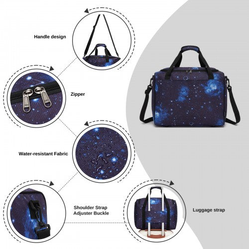 TVK2526 - Kono Spacious Airline-Approved Cabin Travel Duffel (40×30×20 cm) - Roomy Weekender with U-Zip Opening - Galaxy Blue by LuluBags