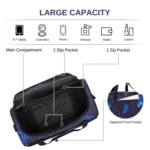 TVK2526 - Kono Spacious Airline-Approved Cabin Travel Duffel (40×30×20 cm) - Roomy Weekender with U-Zip Opening - Galaxy Blue by LuluBags