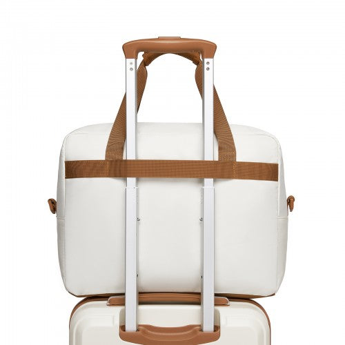 TVK2569 - Kono 40x30x20cm Cabin Travel Bag, Carry-On Tote with Hidden Pocket & Luggage Sleeve for Flights, Work & Weekend Getaways - Beige and Brown | Neil's Luggage Store