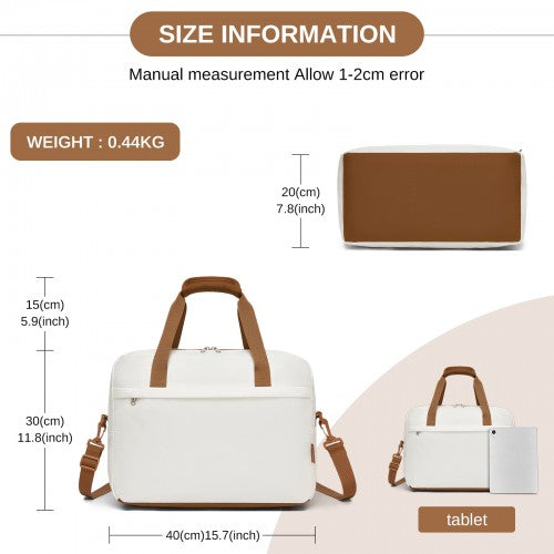 TVK2569 - Kono 40x30x20cm Cabin Travel Bag, Carry-On Tote with Hidden Pocket & Luggage Sleeve for Flights, Work & Weekend Getaways - Beige and Brown | Neil's Luggage Store