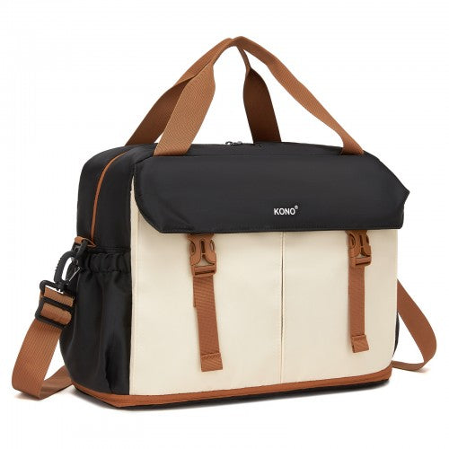 TVK2613 - Kono Expandable Cabin Travel Bag 40×30×20cm - Large Capacity, Water-Resistant, Multi-Compartment Weekend & Carry-On Tote - Black and Beige | Neil's Luggage Store