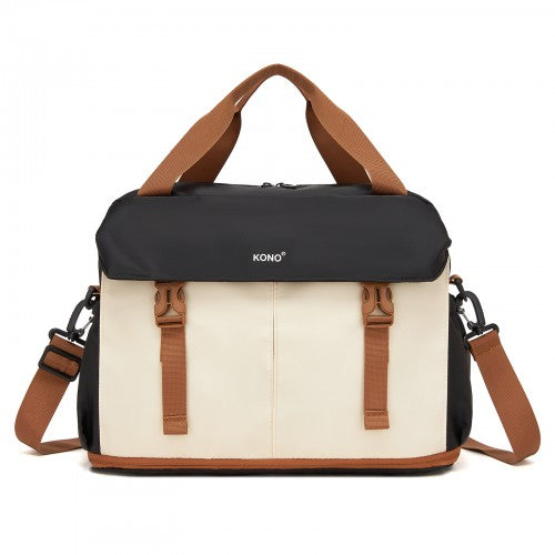 TVK2613 - Kono Expandable Cabin Travel Bag 40×30×20cm - Large Capacity, Water-Resistant, Multi-Compartment Weekend & Carry-On Tote - Black and Beige | Neil's Luggage Store