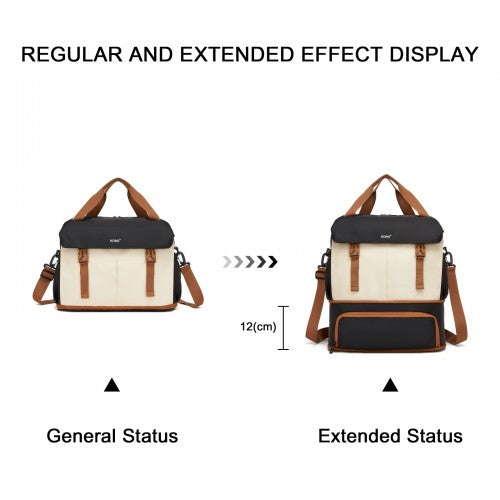 TVK2613 - Kono Expandable Cabin Travel Bag 40×30×20cm - Large Capacity, Water-Resistant, Multi-Compartment Weekend & Carry-On Tote - Black and Beige | Neil's Luggage Store