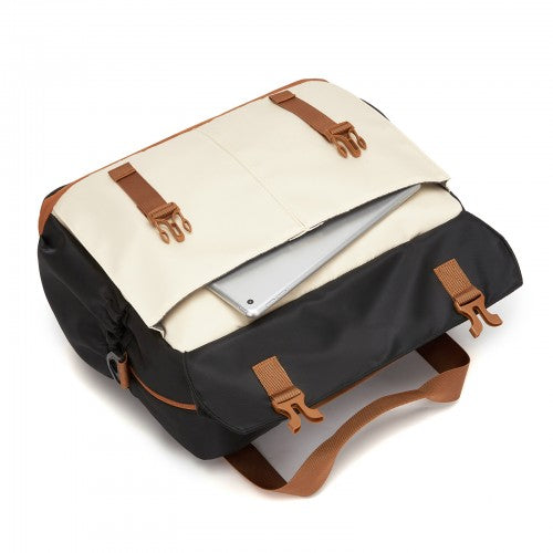 TVK2613 - Kono Expandable Cabin Travel Bag 40×30×20cm - Large Capacity, Water-Resistant, Multi-Compartment Weekend & Carry-On Tote - Black and Beige | Neil's Luggage Store