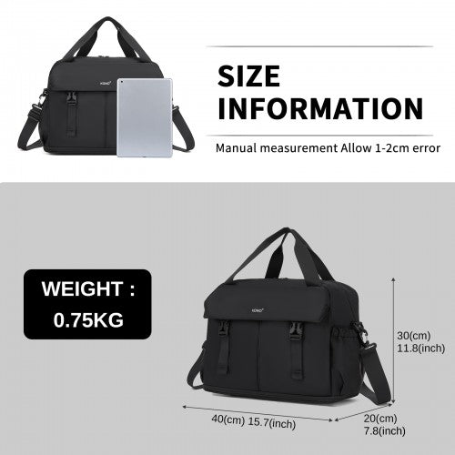 TVK2613 - Kono Expandable Cabin Travel Bag 40×30×20cm - Large Capacity, Water-Resistant, Multi-Compartment Weekend & Carry-On Tote - Black