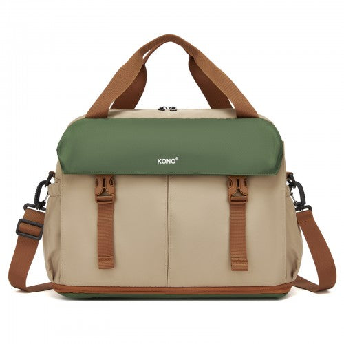 TVK2613 - Kono Expandable Cabin Travel Bag 40×30×20cm - Large Capacity, Water-Resistant, Multi-Compartment Weekend & Carry-On Tote - Khaki and Green | Neil's Luggage Store