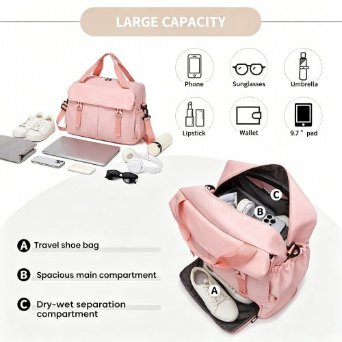 TVK2613 - Kono Expandable Cabin Travel Bag 40×30×20cm - Large Capacity, Water-Resistant, Multi-Compartment Weekend & Carry-On Tote - Pink | Neil's Luggage Store