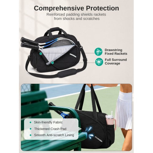 Kono 25L Modular Tennis Travel Gym Bag With Detachable Racket Sleeve Black | Neil's Luggage Store
