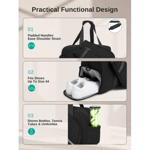 Kono 25L Modular Tennis Travel Gym Bag With Detachable Racket Sleeve Black | Neil's Luggage Store