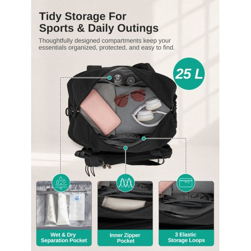 Kono 25L Modular Tennis Travel Gym Bag With Detachable Racket Sleeve Black | Neil's Luggage Store