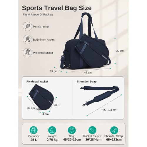 Kono 25L Modular Tennis Bag Detachable Racket Sleeve Water Repellent Gym Navy | Neil's Luggage Store