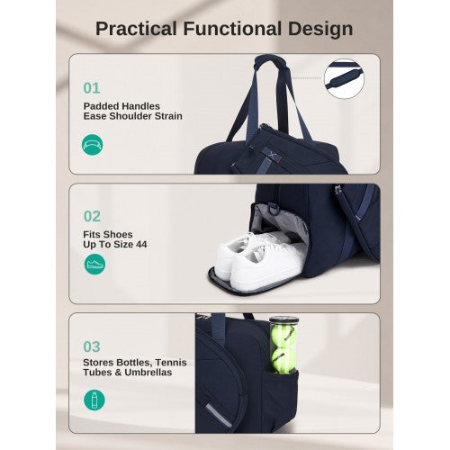 Kono 25L Modular Tennis Bag Detachable Racket Sleeve Water Repellent Gym Navy | Neil's Luggage Store