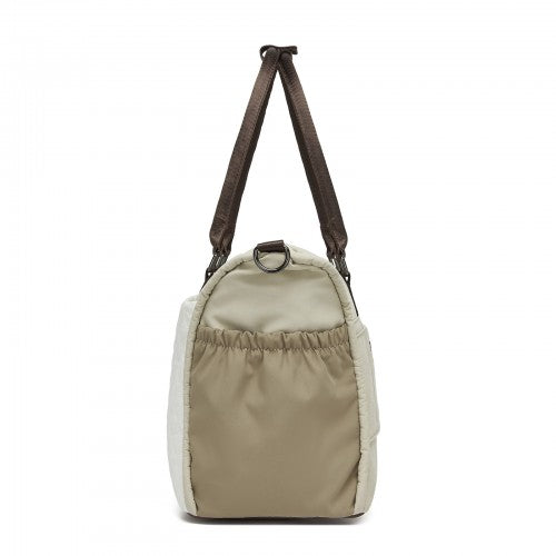 TVM2520 - Miss Lulu Stylish Quilted Color-Blocked Cabin Travel Bag with Dry-wet separation compartment & Trolley Sleeve - Khaki and Beige