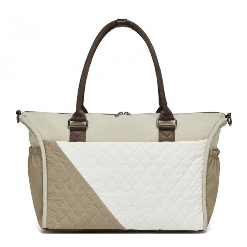 TVM2520 - Miss Lulu Stylish Quilted Color-Blocked Cabin Travel Bag with Dry-wet separation compartment & Trolley Sleeve - Khaki and Beige | Neil's Luggage Store