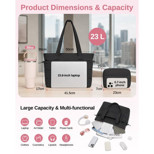 Womens 2 Piece Water Repellent Tote Bag Set With Laptop Compartment Black | Neil's Luggage Store