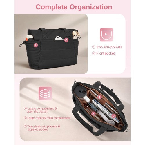 Womens 2 Piece Water Repellent Tote Bag Set With Laptop Compartment Black | Neil's Luggage Store
