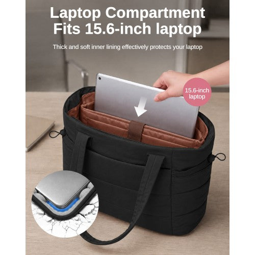Womens 2 Piece Water Repellent Tote Bag Set With Laptop Compartment Black | Neil's Luggage Store